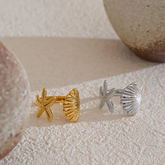 Ocean Shell & Starfish Adjustable Ring