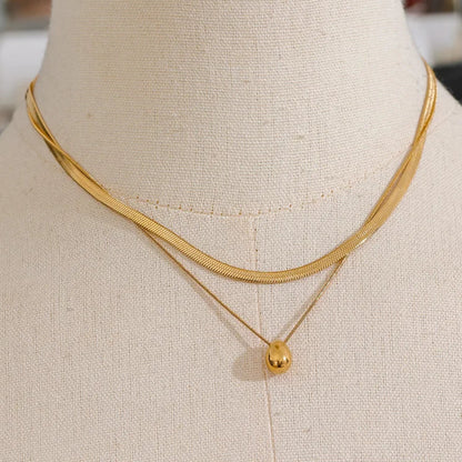 Double Layer Snake Chain Necklace with Water Drop Pendant