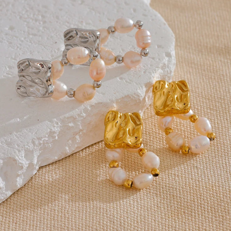 Freshwater Pearl Geometric Drop Earrings
