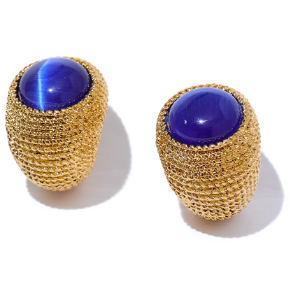 Vintage Cat Eye Stone C-Shape Earrings