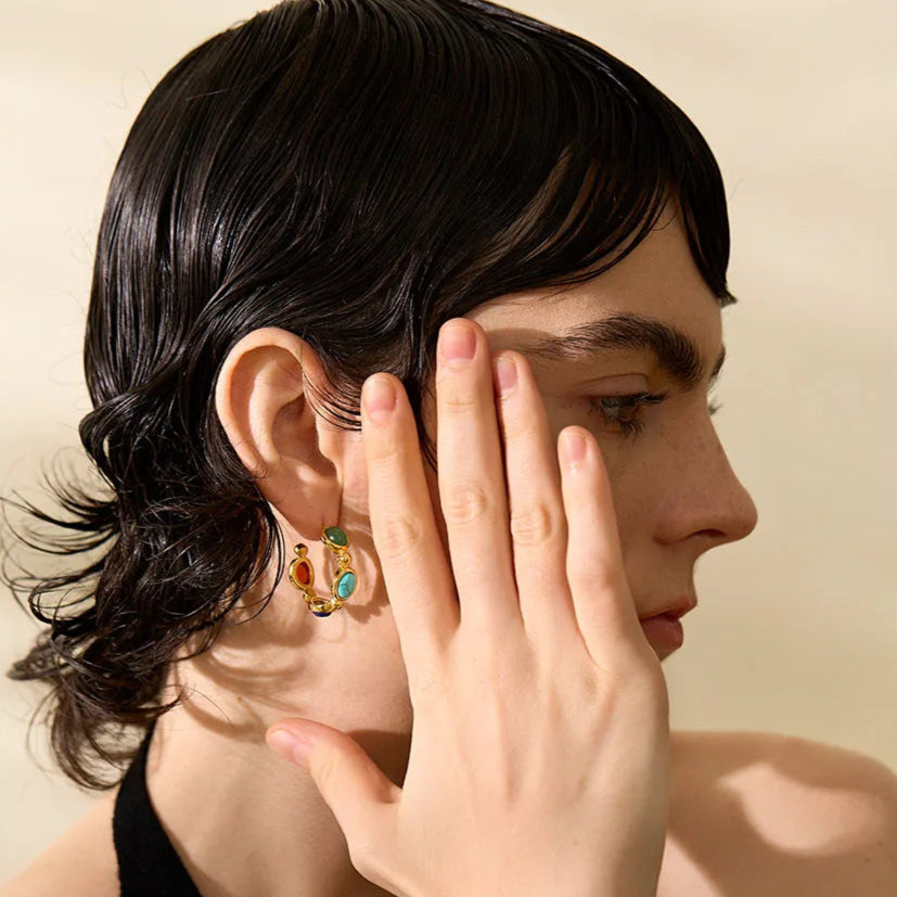 Aria Vintage Stone Hoop Earrings