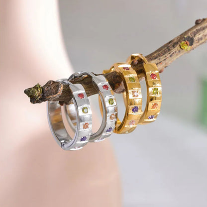 Colorful Zirconia Hoop Earrings