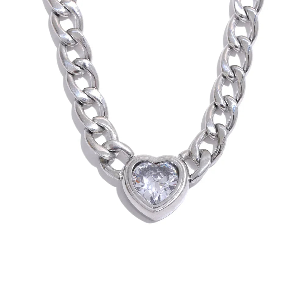 Gold Chain Link Heart Pendant Necklace