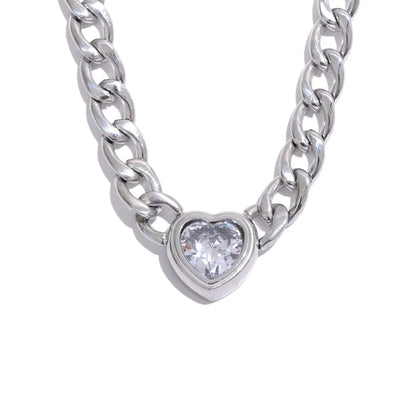 Gold Chain Link Heart Pendant Necklace