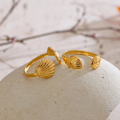 Adjustable Ocean Shell and Fish Open Ring