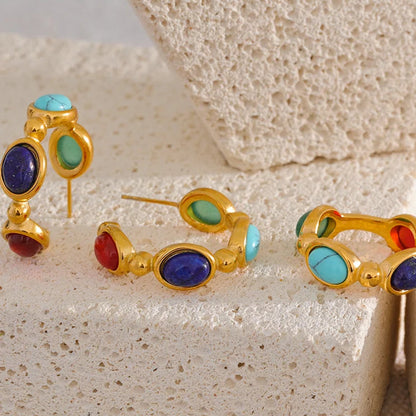 Aria Vintage Stone Hoop Earrings