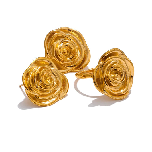 Gold Flower Ring & Earrings Set