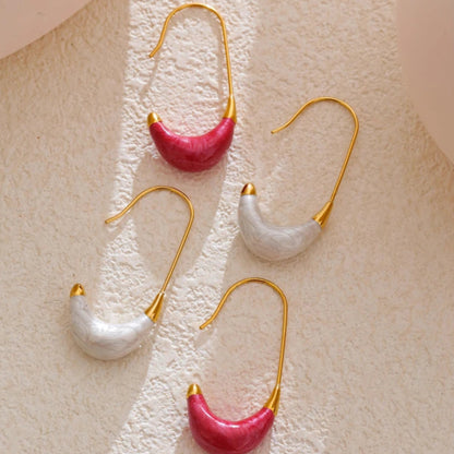 Red & White Enamel U-Shape Hoop Earring