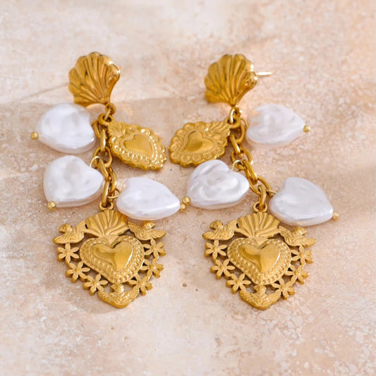 Baroque Pearl Heart Drop Earrings
