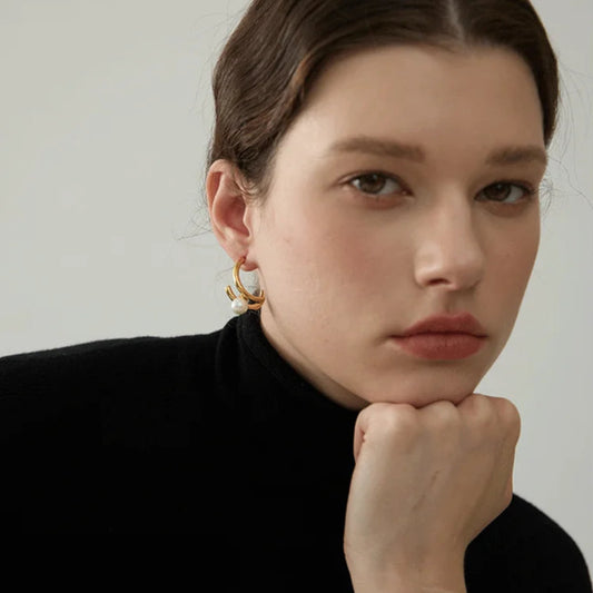 Geometric Imitation Pearl Huggie Earrings