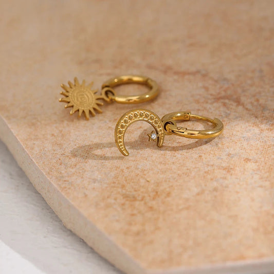 Star & Moon Asymmetrical Hoop Earrings