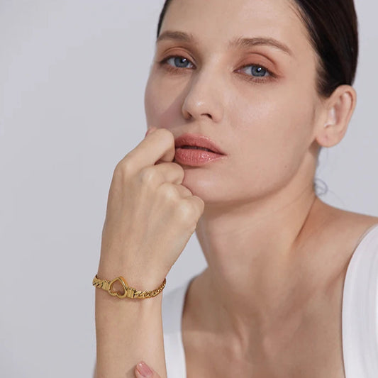 Love Heart Cuban Chain Bracelet