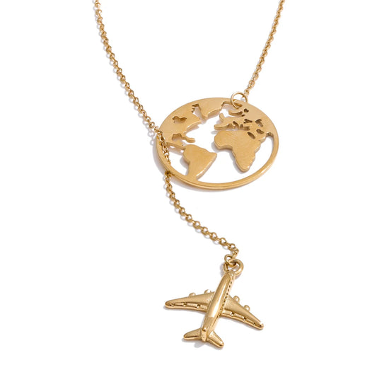 Map and Airplane Pendant Necklace