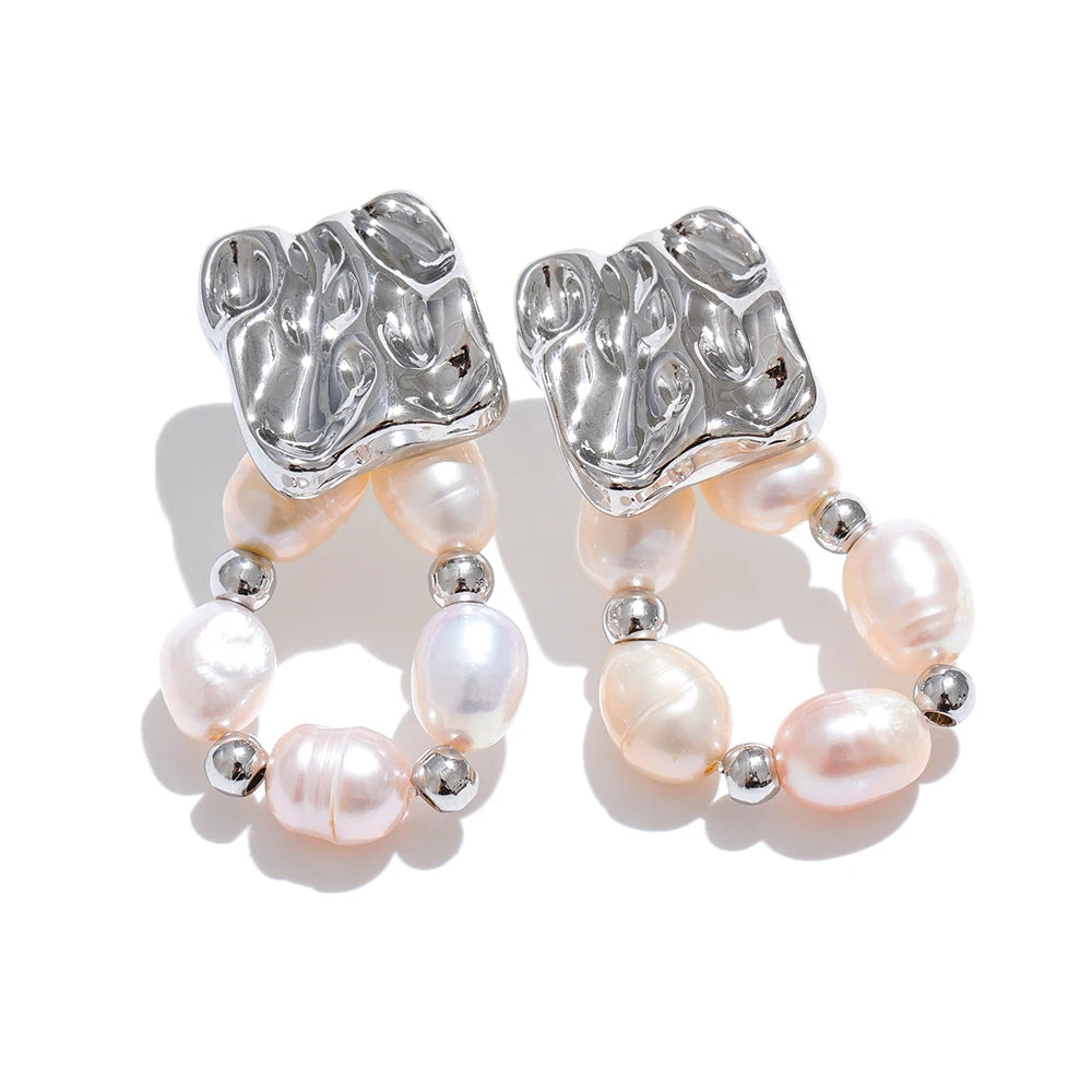 Freshwater Pearl Geometric Drop Earrings