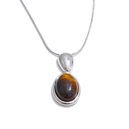 Tiger Eye Stone Oval Pendant Necklace