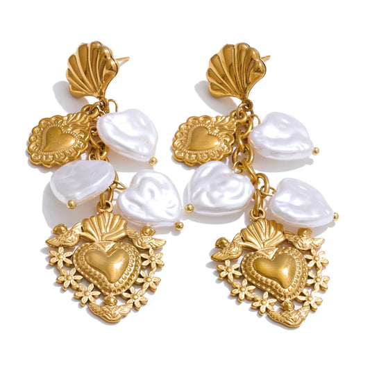Baroque Pearl Heart Drop Earrings