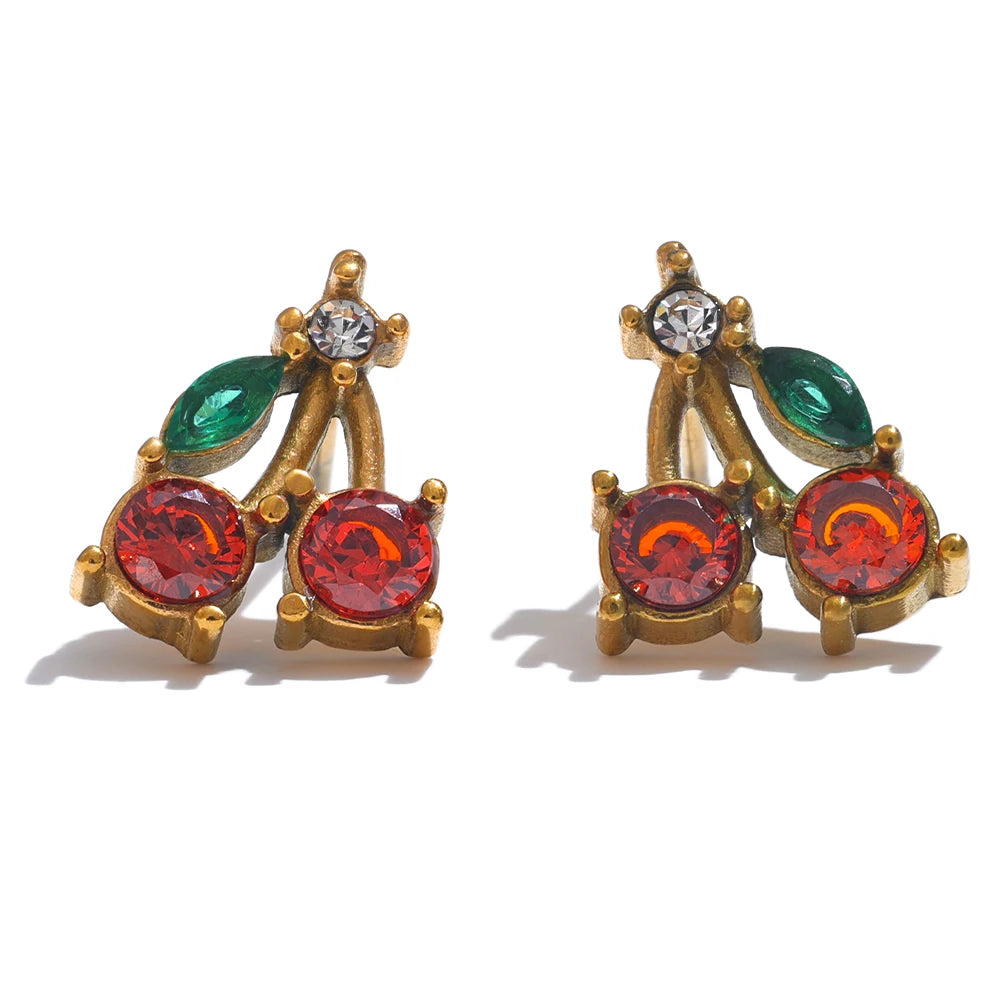 Red Cubic Zirconia Cherry Stud Earrings