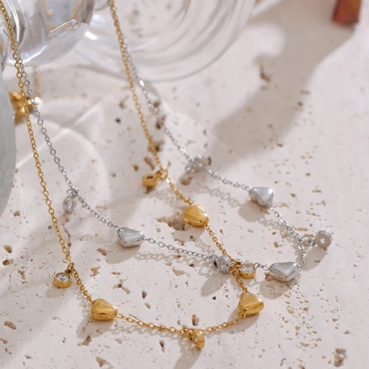 Romantic Zirconia Heart Drop Necklace