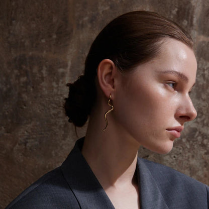 Minimalist Flowing Metal Long Stud Earrings