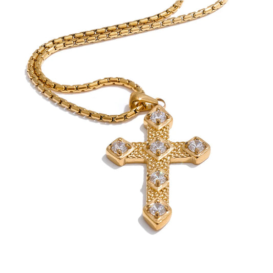 Shiny Cubic Zirconia Cross Pendant Necklace