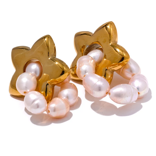 Natural Freshwater Pearl Star Drop Earrings