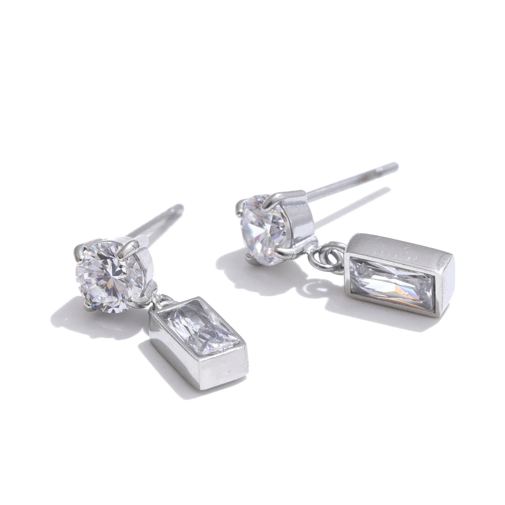 Rectangle Drop Earrings with AAA Cubic Zirconia
