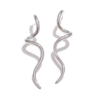 Minimalist Flowing Metal Long Stud Earrings