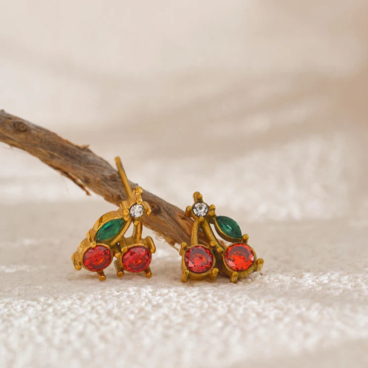 Red Cubic Zirconia Cherry Stud Earrings