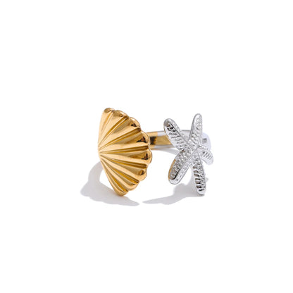 Ocean Shell & Starfish Adjustable Ring