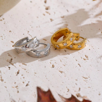 Star Zirconia Hoop Earrings