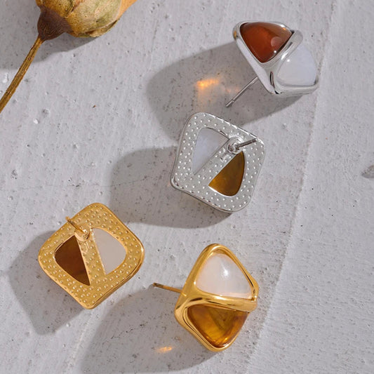 Caramel Resin Square Stud Earrings
