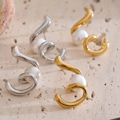 Irregular Geometric Simulated Pearl Stud Earrings