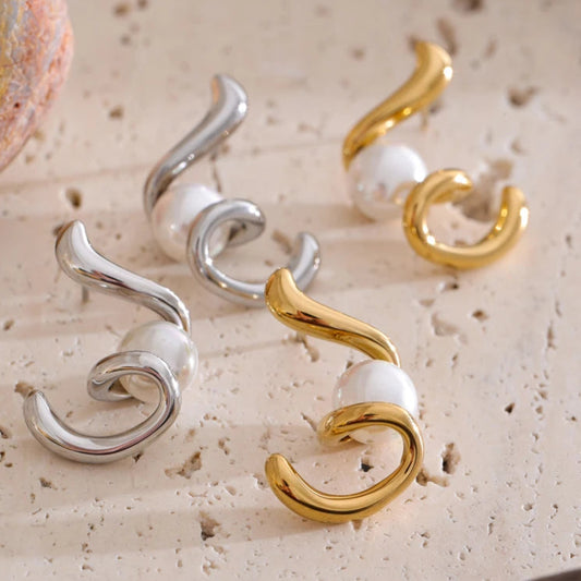 Irregular Geometric Simulated Pearl Stud Earrings
