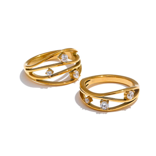 Geometric Hollow Ring with Cubic Zirconia