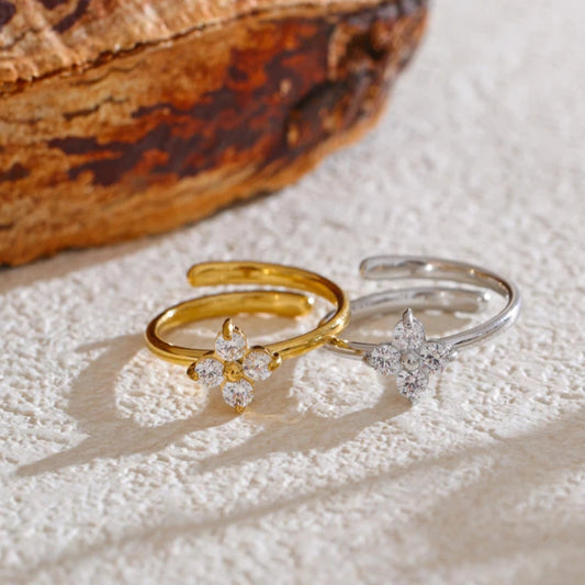 Flower Ring with Cubic Zirconia