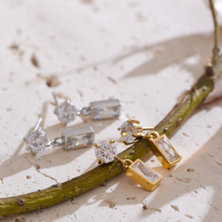 Rectangle Drop Earrings with AAA Cubic Zirconia