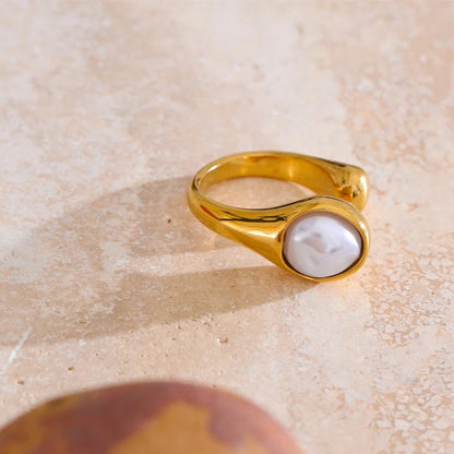 Vintage Geometric Imitation Pearl Ring