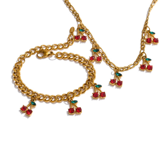 Cherry Cubic Zirconia Necklace & Bracelet Set