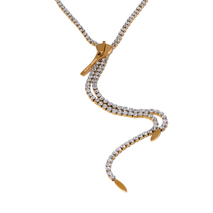 Shiny Cubic Zirconia Zip Pendant Long Necklace
