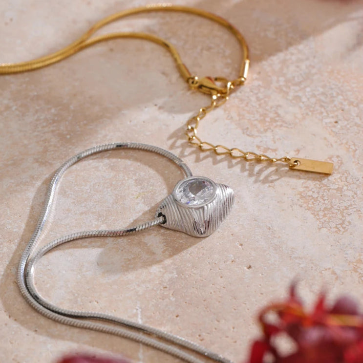 Square Cubic Zirconia Pendant Necklace