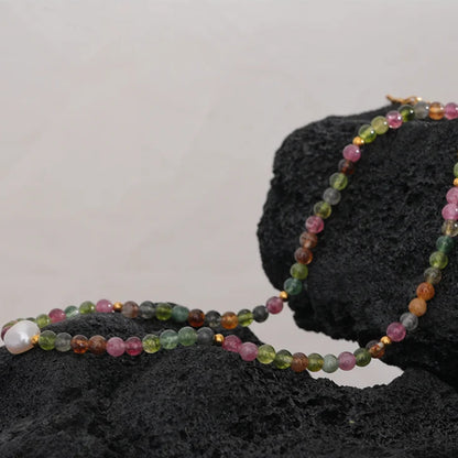 Multicolor Tourmaline & Pearl Beaded Necklace