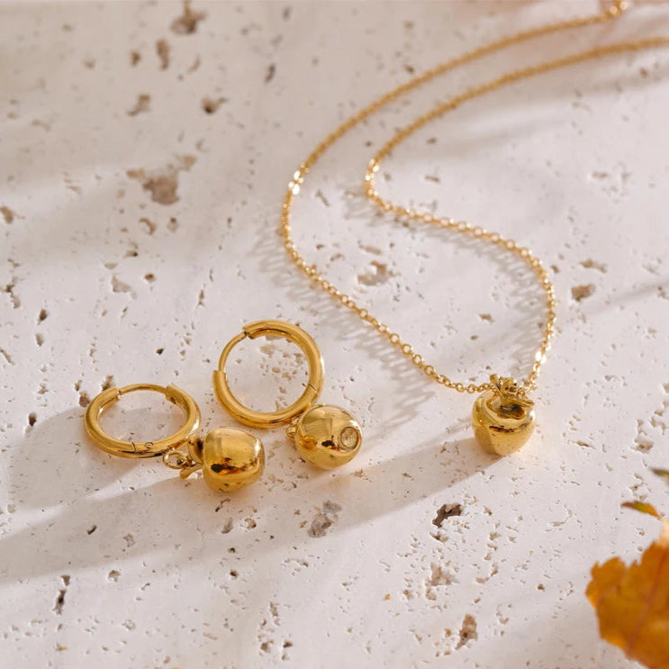 Apple Pendant Necklace & Earrings Set