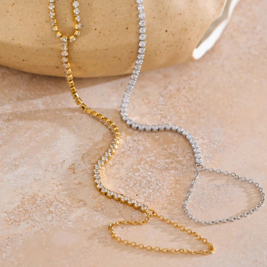 Delicate Cubic Zirconia Hand Chain Bracelet