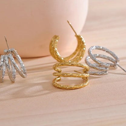 Geometric C-Shaped Hollow Hoop Earrings