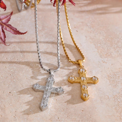 Shiny Cubic Zirconia Cross Pendant Necklace