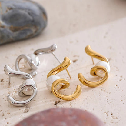 Irregular Geometric Simulated Pearl Stud Earrings