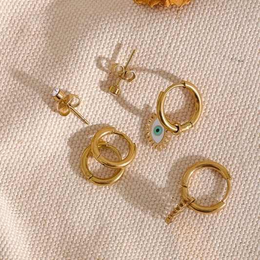 Enamel Eye Stud & Hoop Earring Set