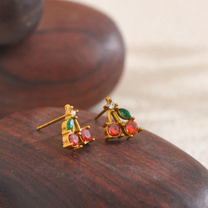 Red Cubic Zirconia Cherry Stud Earrings