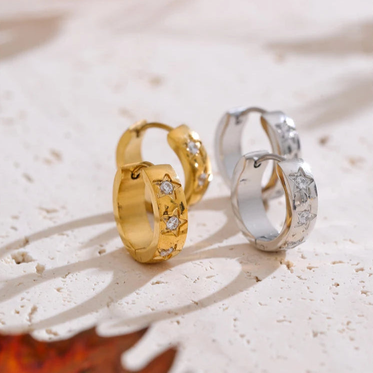 Star Zirconia Hoop Earrings