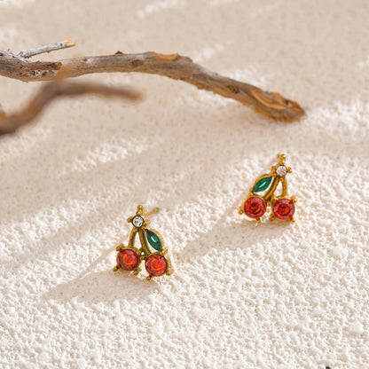 Red Cubic Zirconia Cherry Stud Earrings